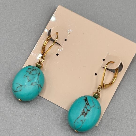 Western Rodeo Boho Turquoise Stone & Gold Dangle Earrings - Picture 4 of 4